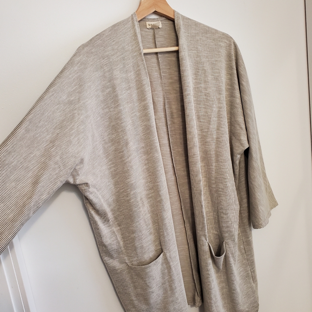 Donni Medium Kimono Cardigan 3/4 Widearm Baggy Open Front Cotton Sweater Stripes